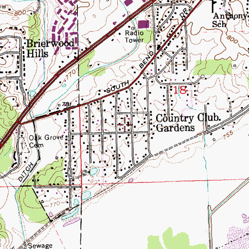 Topographic Map of Country Club Gardens, IN
