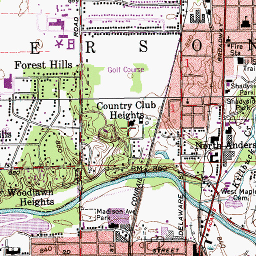 Topographic Map of Country Club Heights, IN