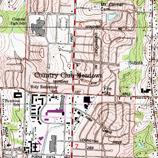 Topographic Map of Country Club Meadows, IN