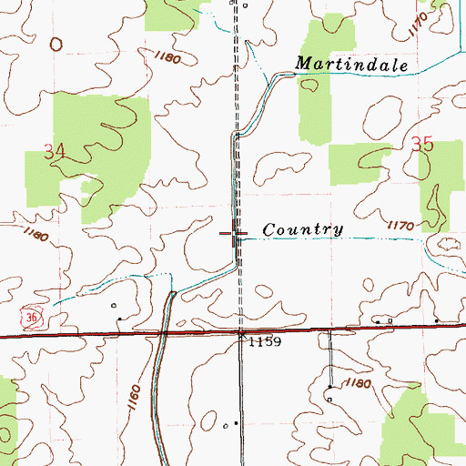 Topographic Map of Country Run, IN