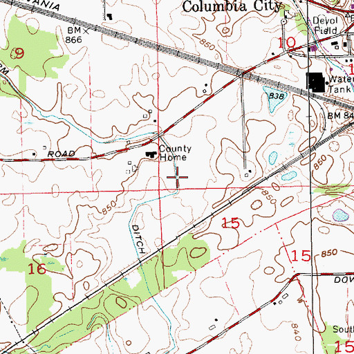 Topographic Map of County Farm Ditch, IN