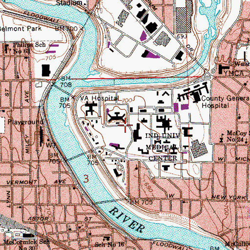 Topographic Map of Sidney and Lois Eskenazi Hospital, IN