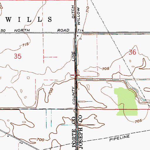 Topographic Map of County Line Ditch, IN