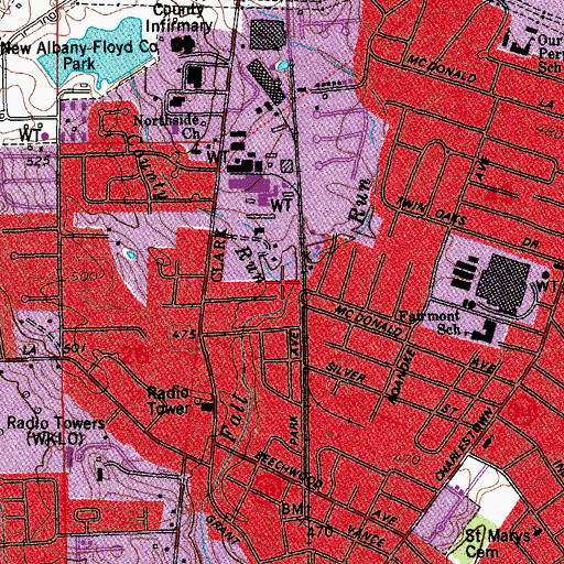 Topographic Map of County Run, IN