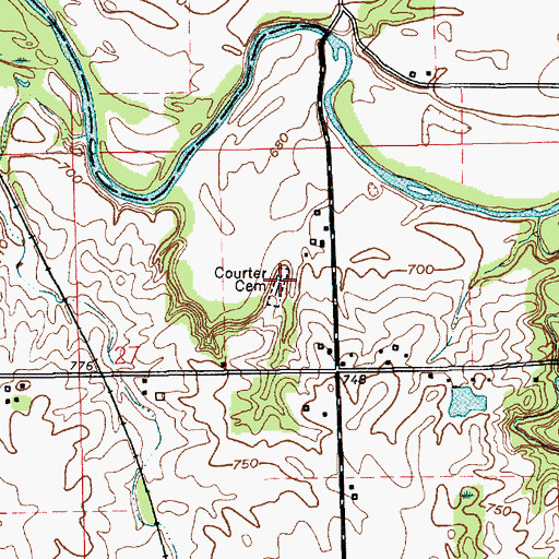 Topographic Map of Courter Cemetery, IN
