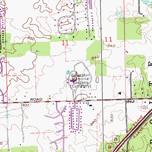 Topographic Map of Covington Memorial Gardens, IN