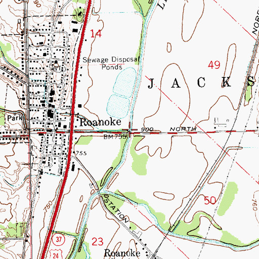 Topographic Map of Cow Creek, IN