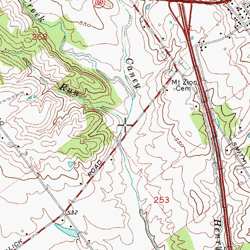 Topographic Map of Cow Run, IN