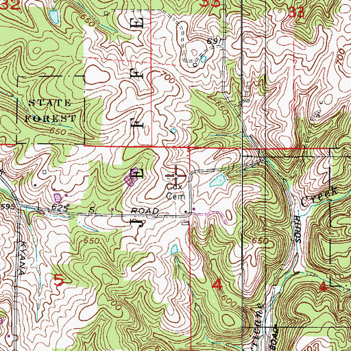 Topographic Map of Cox Cemetery, IN
