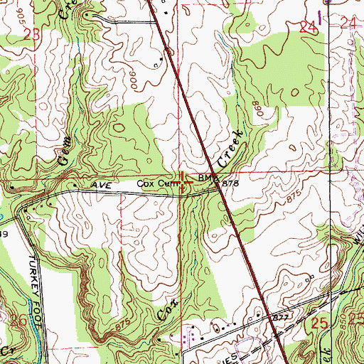 Topographic Map of Cox Cemetery, IN