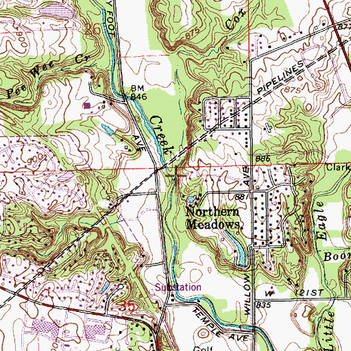 Topographic Map of Cox Creek, IN