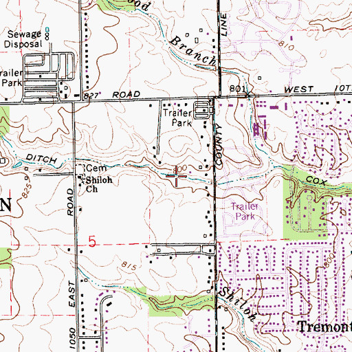 Topographic Map of Cox Ditch, IN