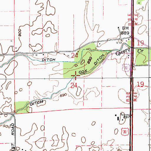 Topographic Map of Cox Ditch, IN