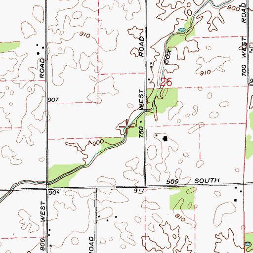 Topographic Map of Cox Ditch, IN