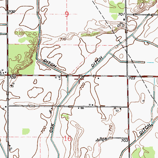 Topographic Map of Cox Ditch, IN
