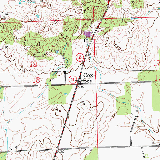 Topographic Map of Cox School, IN