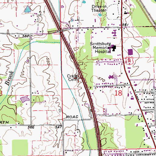 Topographic Map of Craig Cemetery, IN