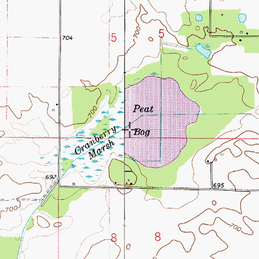 Topographic Map of Cranberry Marsh, IN