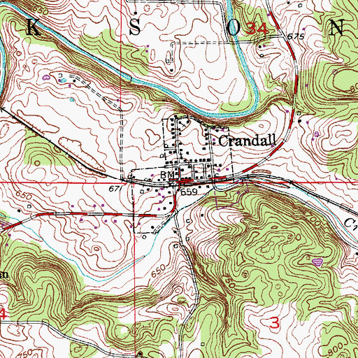 Topographic Map of Crandall, IN