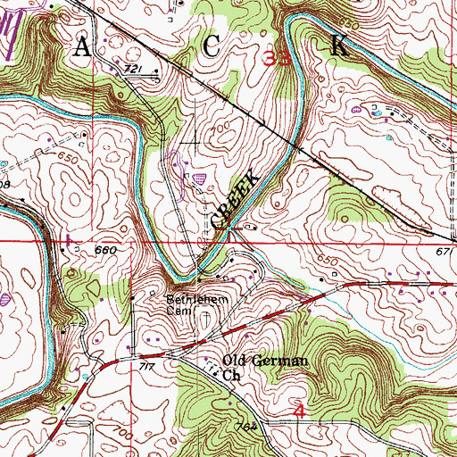 Topographic Map of Crandall Branch, IN