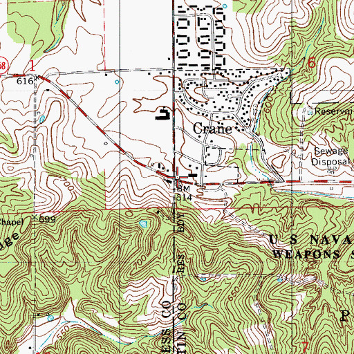 Topographic Map of Crane, IN