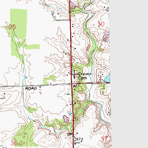 Topographic Map of Craven Cemetery, IN