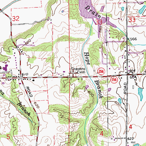 Topographic Map of Cravens Cemetery, IN