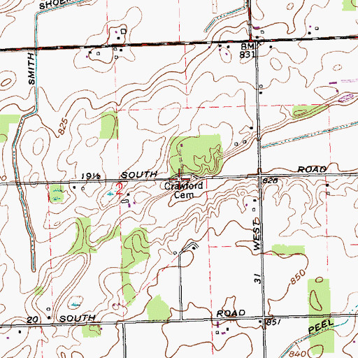Topographic Map of Crawford Cemetery, IN