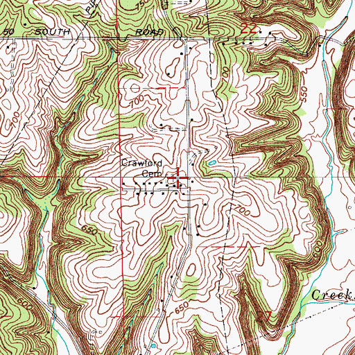 Topographic Map of Crawford Cemetery, IN