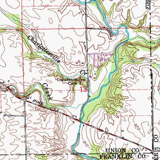 Topographic Map of Crawfords Cemetery, IN