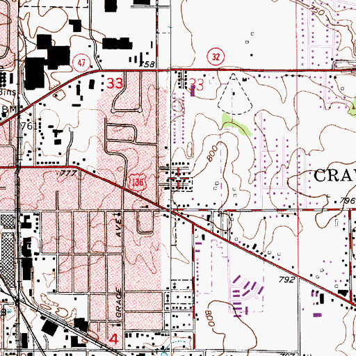 Topographic Map of Crawfordsville, IN