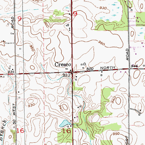 Topographic Map of Cresco, IN