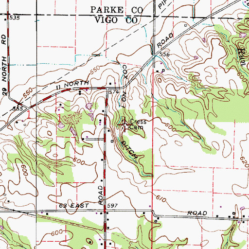 Topographic Map of Cress Cemetery, IN