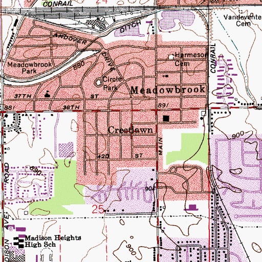 Topographic Map of Crestlawn, IN
