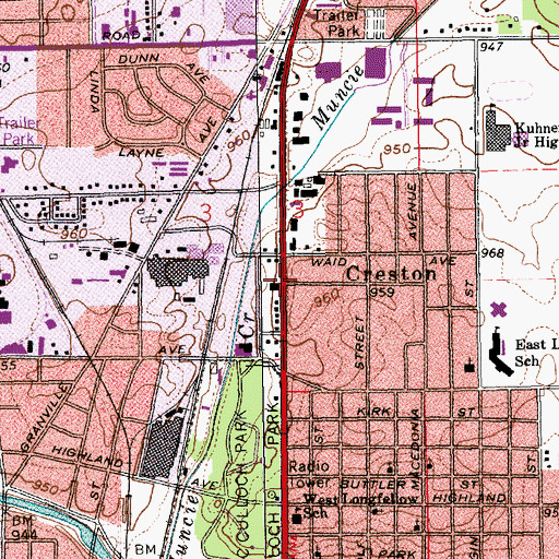 Topographic Map of Creston, IN