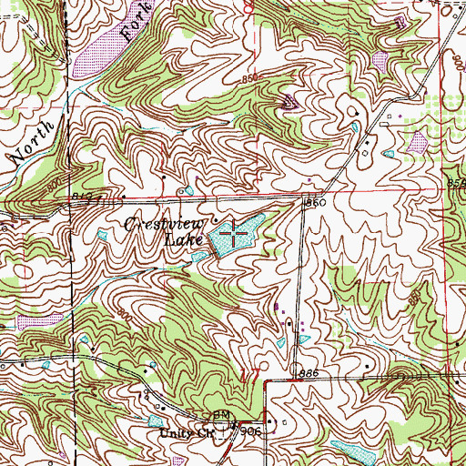 Topographic Map of Crestview Lake, IN