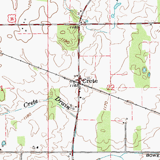 Topographic Map of Crete, IN