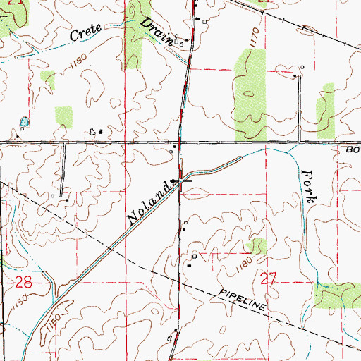 Topographic Map of Crete Drain, IN