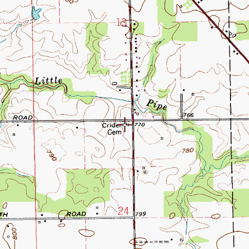 Topographic Map of Crider Cemetery, IN