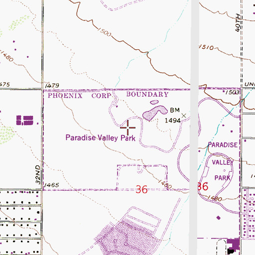 Topographic Map of Paradise Valley Park Golf Course, AZ