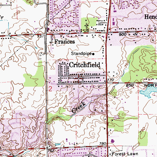 Topographic Map of Critchfield, IN