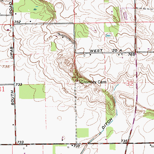 Topographic Map of Cromley Cemetery, IN