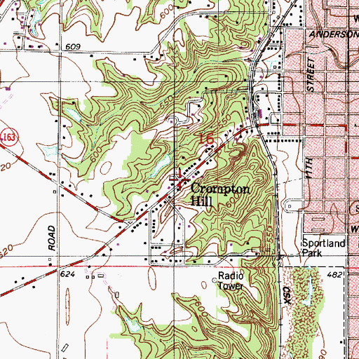 Topographic Map of Crompton Hill, IN
