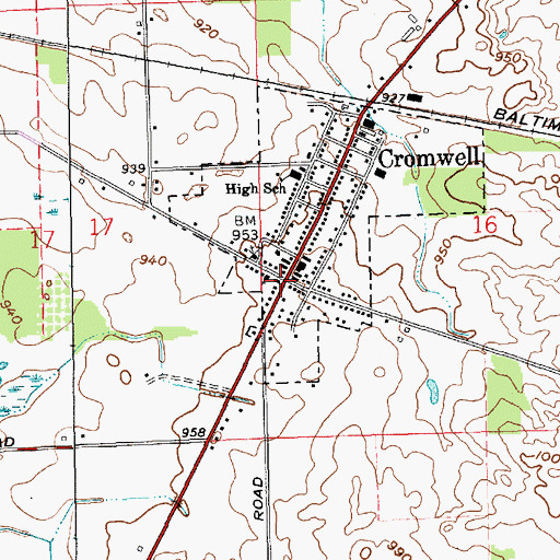 Topographic Map of Cromwell, IN