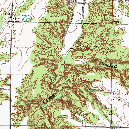 Topographic Map of Crooked Branch, IN