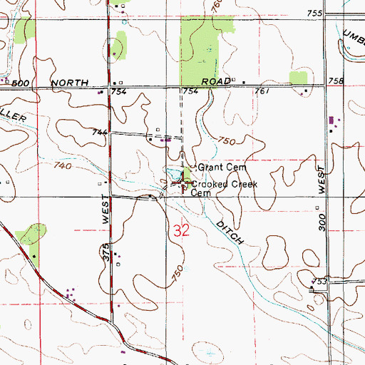 Topographic Map of Crooked Creek Cemetery, IN