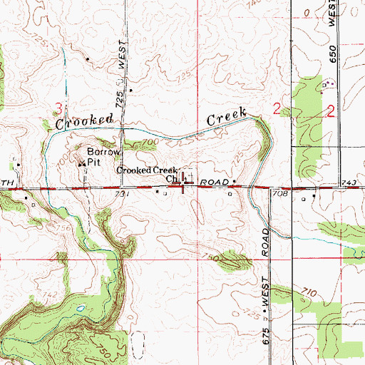 Topographic Map of Crooked Creek Church, IN