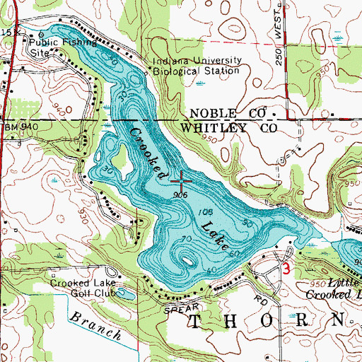 Topographic Map of Crooked Lake, IN