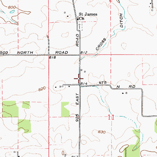 Topographic Map of Cross Ditch, IN