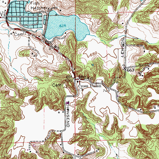 Topographic Map of Cross Union Church, IN